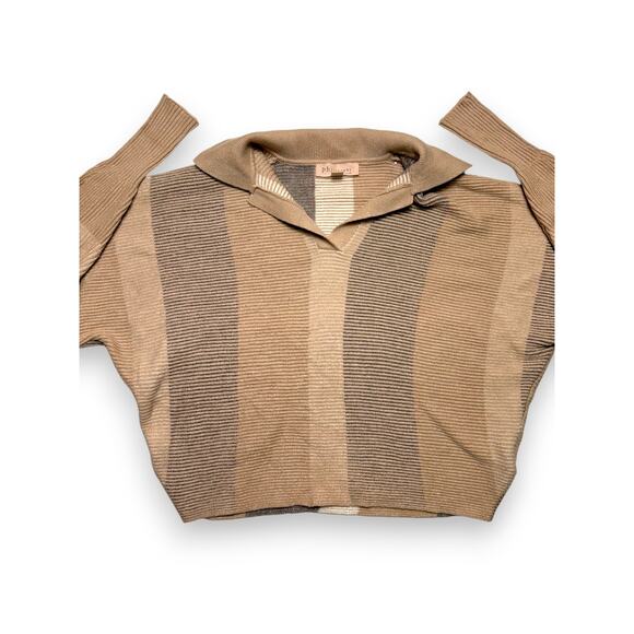 Philosophy Republic Neutral Tonal Stripe Ribbed Polo Sweater Size Medium - Picture 6 of 9